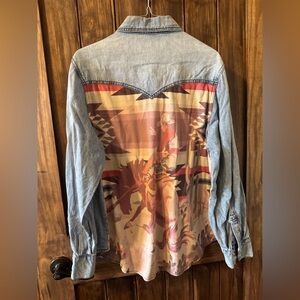 Fashion Express Women's Turquoise Snap Front Denim Shirt